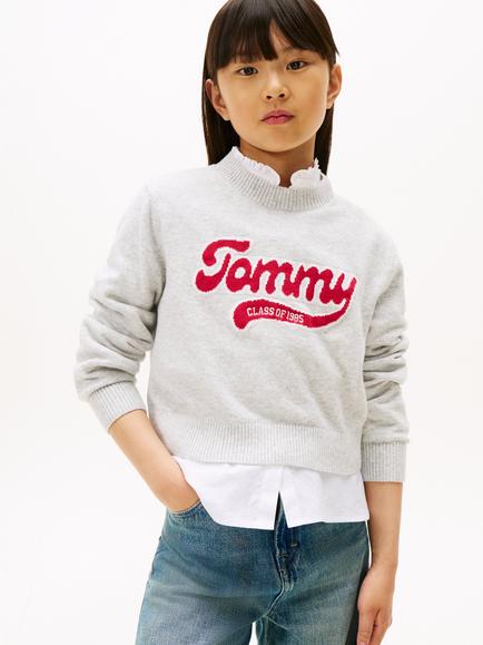 Tommy Hilfiger Kids' Cotton Blend Crew Neck Sweatshirt, Light Grey Heather, Light Grey Heather
