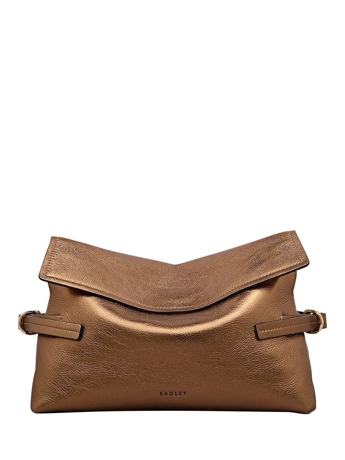 Product image 1 of 7, which shows Radley Fleet Street Metallic Leather Clutch Bag, Olive Gold
