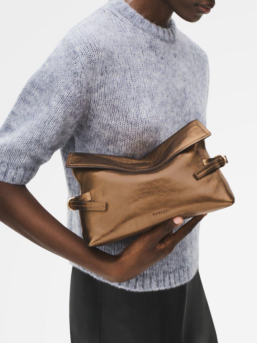 Product image 7 of 7, which shows Radley Fleet Street Metallic Leather Clutch Bag, Olive Gold