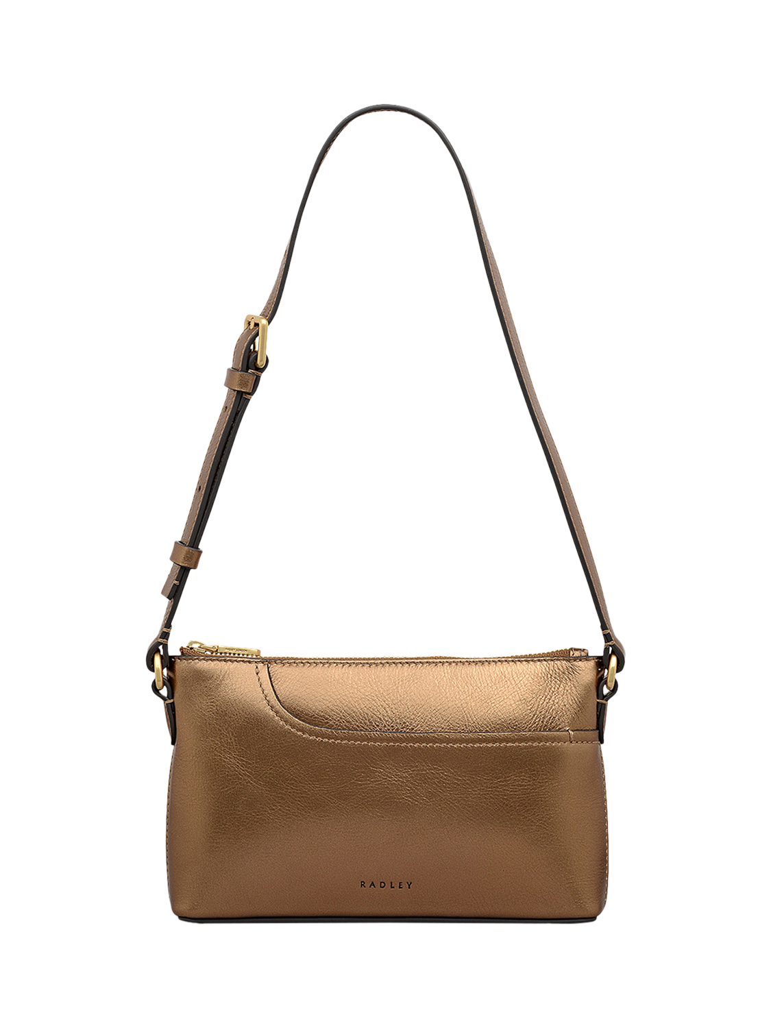 Product image 1 of 6, which shows Radley Pockets Mini Metallic Leather Shoulder Bag, Olive Gold