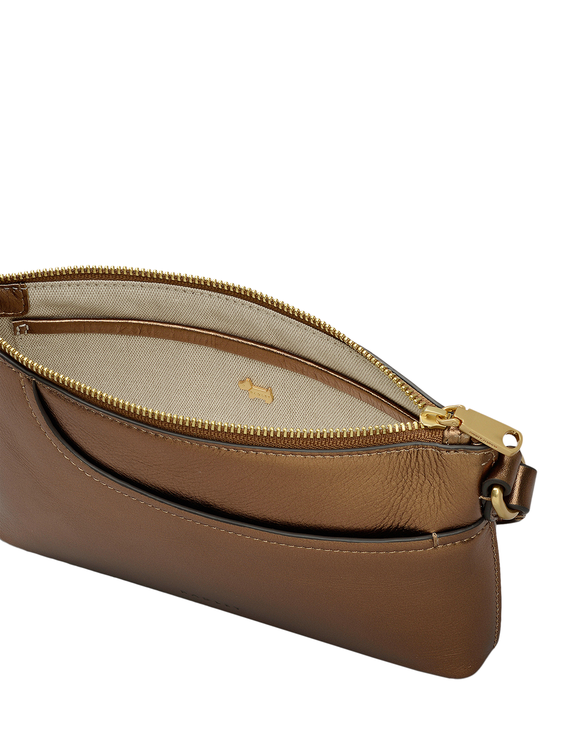 Product image 3 of 6, which shows Radley Pockets Mini Metallic Leather Shoulder Bag, Olive Gold