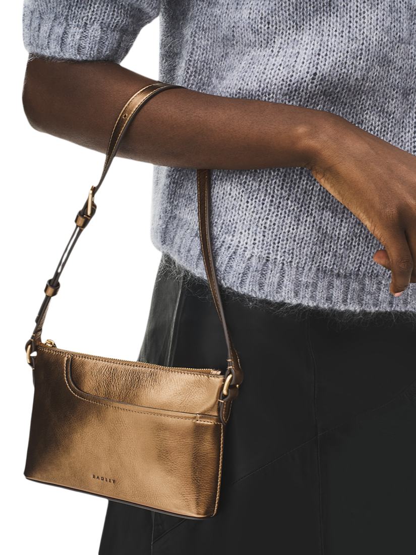 Product image 6 of 6, which shows Radley Pockets Mini Metallic Leather Shoulder Bag, Olive Gold