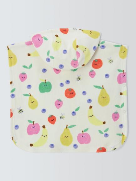 John Lewis Baby Fruit Hooded Towel Poncho, White Multi - view 2, White Multi