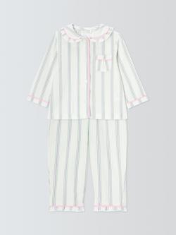 John Lewis Baby Ruffle Collar Woven Stripe Pyjamas, White Multi, White Multi