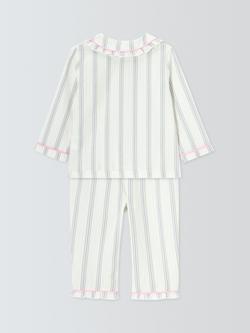 John Lewis Baby Ruffle Collar Woven Stripe Pyjamas, White Multi - view 2, White Multi