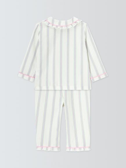 John Lewis Baby Ruffle Collar Woven Stripe Pyjamas, White Multi - view 2, White Multi