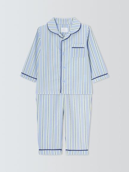 John Lewis Baby Woven Stripe Pyjamas, Blue, Blue