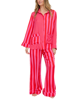 Lily and Lionel Evie Stripe Button Through Long Pyjama Set, Pink, Pink