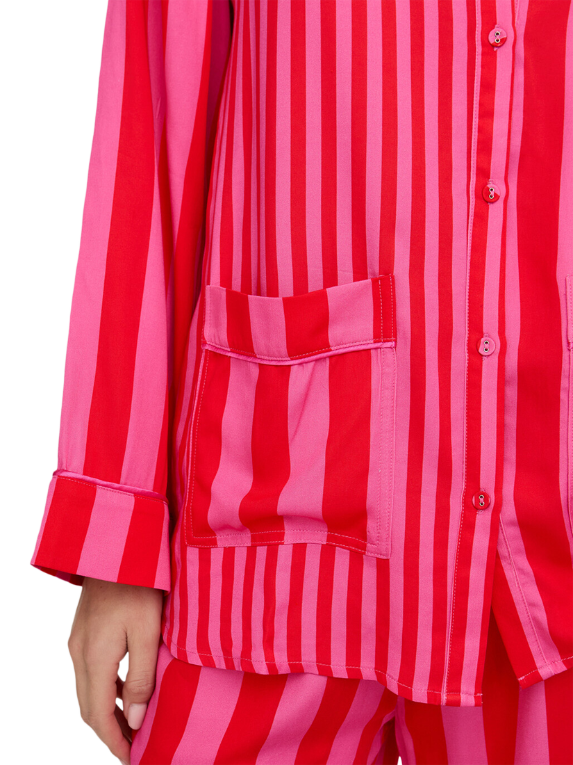 Product image 5 of 6, which shows Lily and Lionel Evie Stripe Button Through Long Pyjama Set, Pink, S