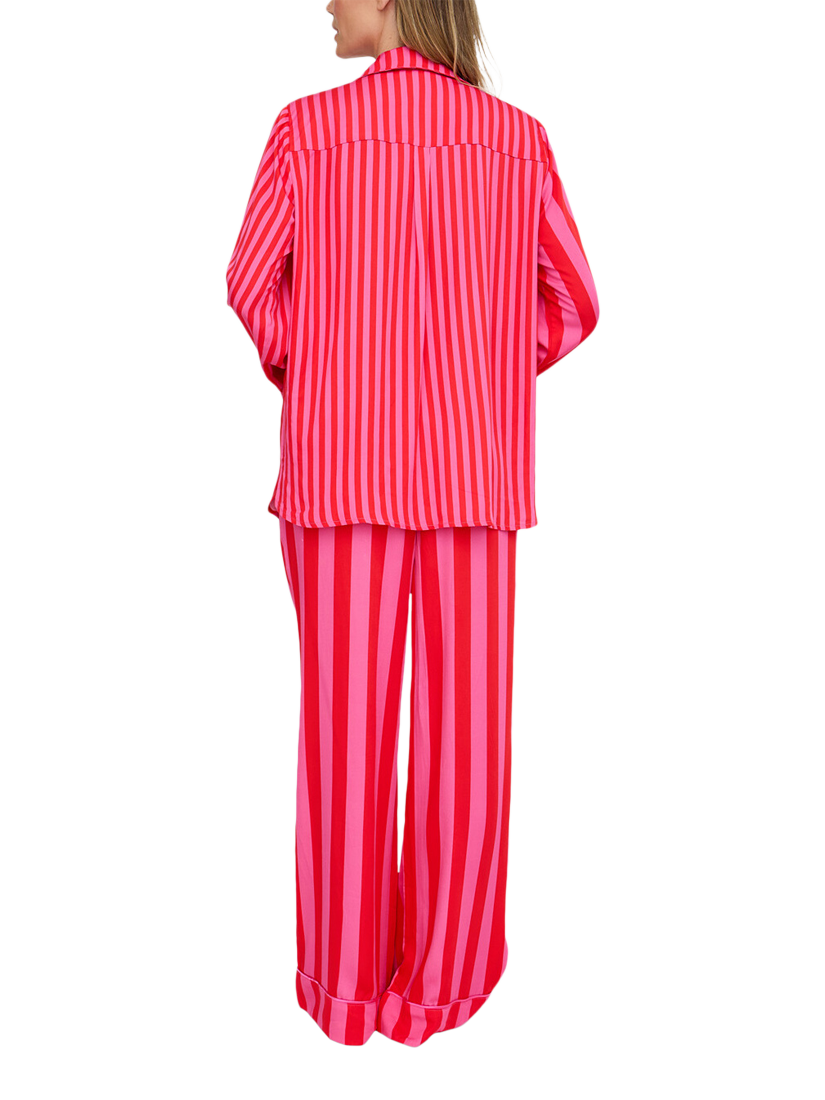 Product image 6 of 6, which shows Lily and Lionel Evie Stripe Button Through Long Pyjama Set, Pink, S