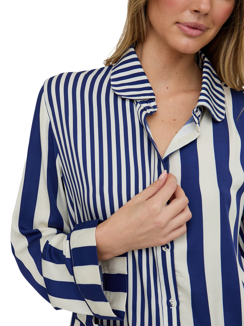 Product image 5 of 6, which shows Lily and Lionel Evie Stripe Button Through Long Pyjama Set, Navy, S