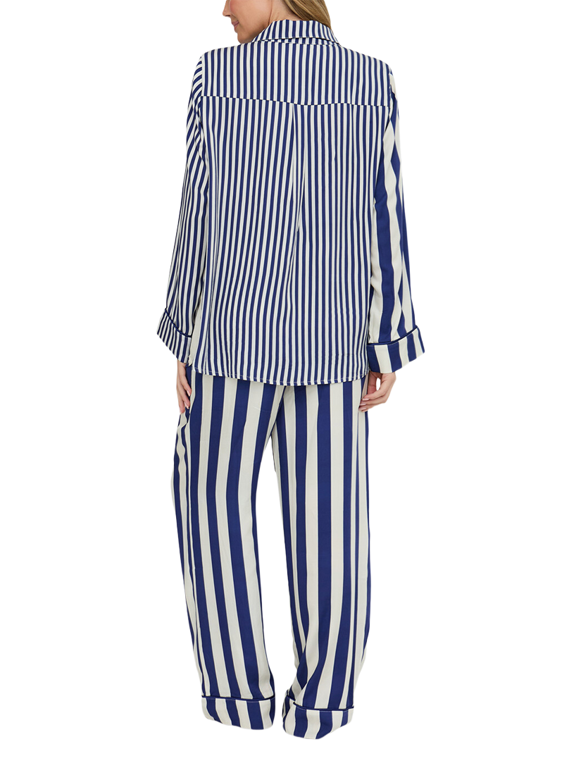 Product image 6 of 6, which shows Lily and Lionel Evie Stripe Button Through Long Pyjama Set, Navy, S