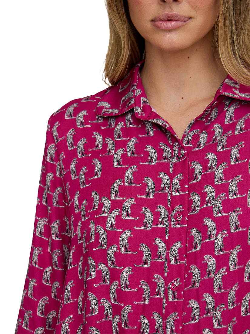 Product image 5 of 6, which shows Lily and Lionel Evie Leopards Button Through Long Pyjama Set, Burgandy, S