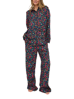 Lily and Lionel Evie Floral Button Through Long Pyjama Set, Black - view 2, Black