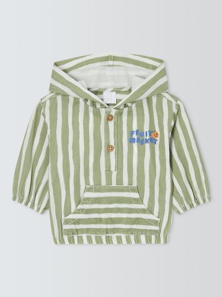 John Lewis Baby Stripe Hooded Shacket, Green, Green