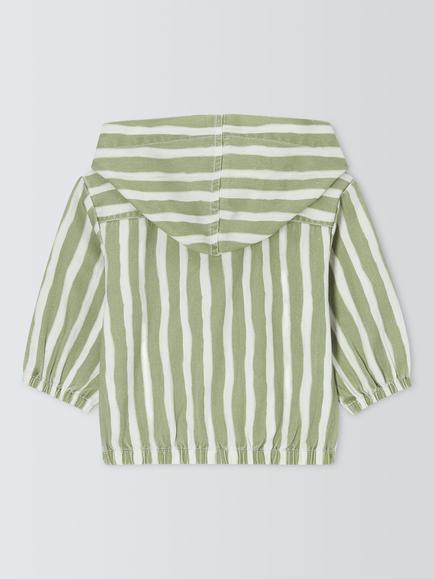 John Lewis Baby Stripe Hooded Shacket, Green - view 2, Green