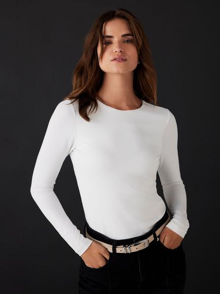 Mint Velvet Long Sleeve Layering Top, White Ivory, White Ivory