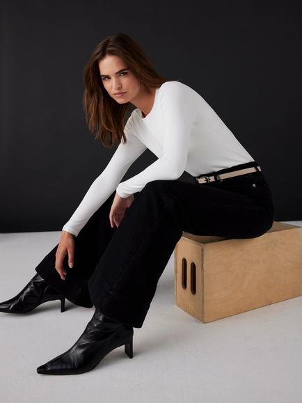 Mint Velvet Long Sleeve Layering Top, White Ivory - view 2, White Ivory