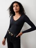Mint Velvet V-Neck Long Sleeve Layering Top, Black