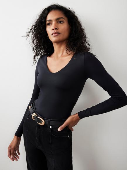 Mint Velvet V-Neck Long Sleeve Layering Top, Black, Black