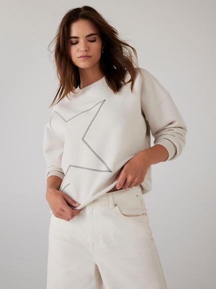 Mint Velvet Star Motif Sweatshirt, White Ivory, White Ivory