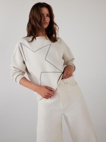 Mint Velvet Star Motif Sweatshirt, White Ivory - view 2, White Ivory
