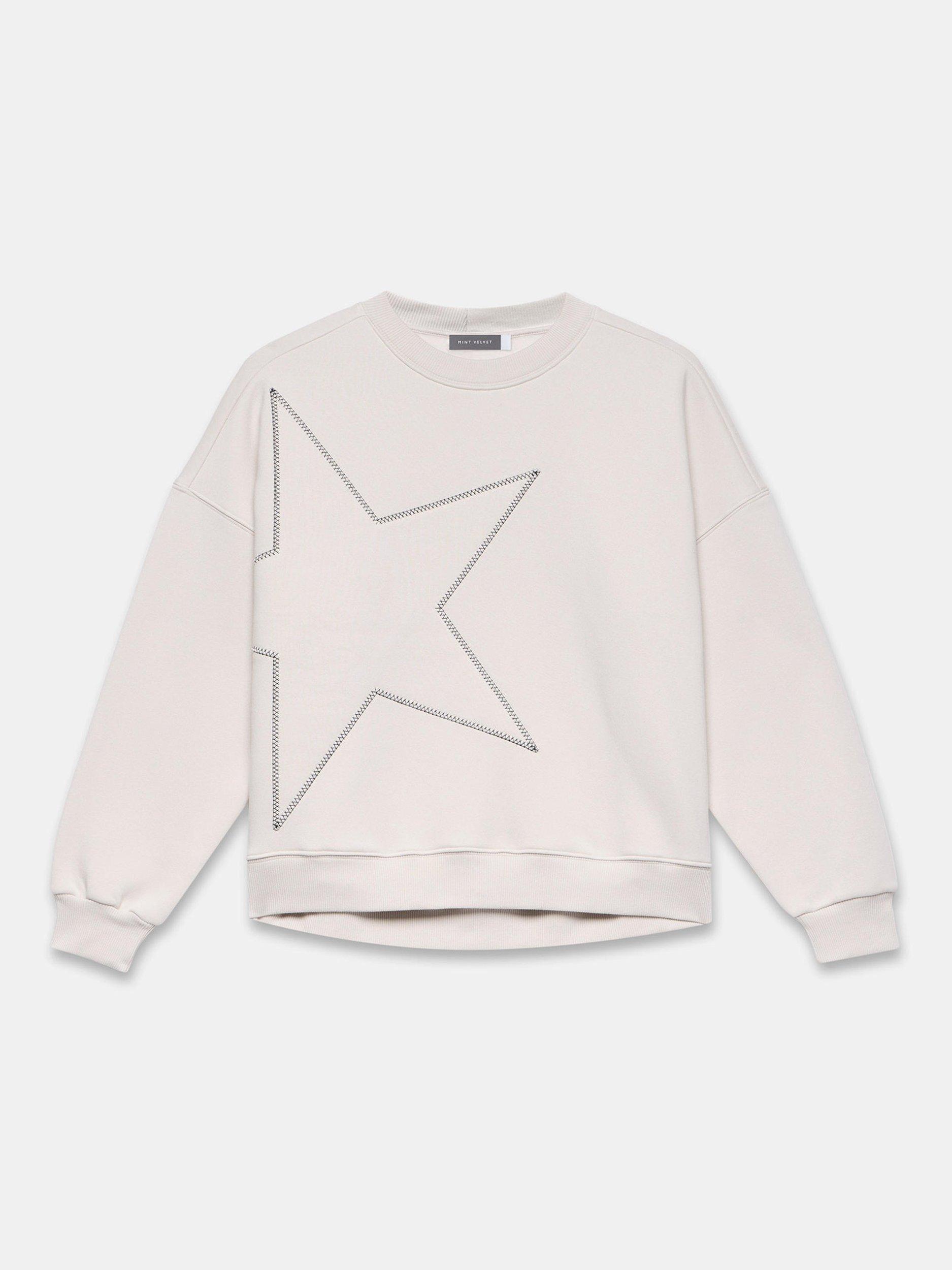 Mint Velvet Star Motif Sweatshirt, White Ivory