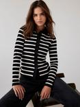 Mint Velvet Stripe Long Sleeve Polo Top, Black/Multi