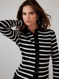 Mint Velvet Stripe Long Sleeve Polo Top, Black/Multi