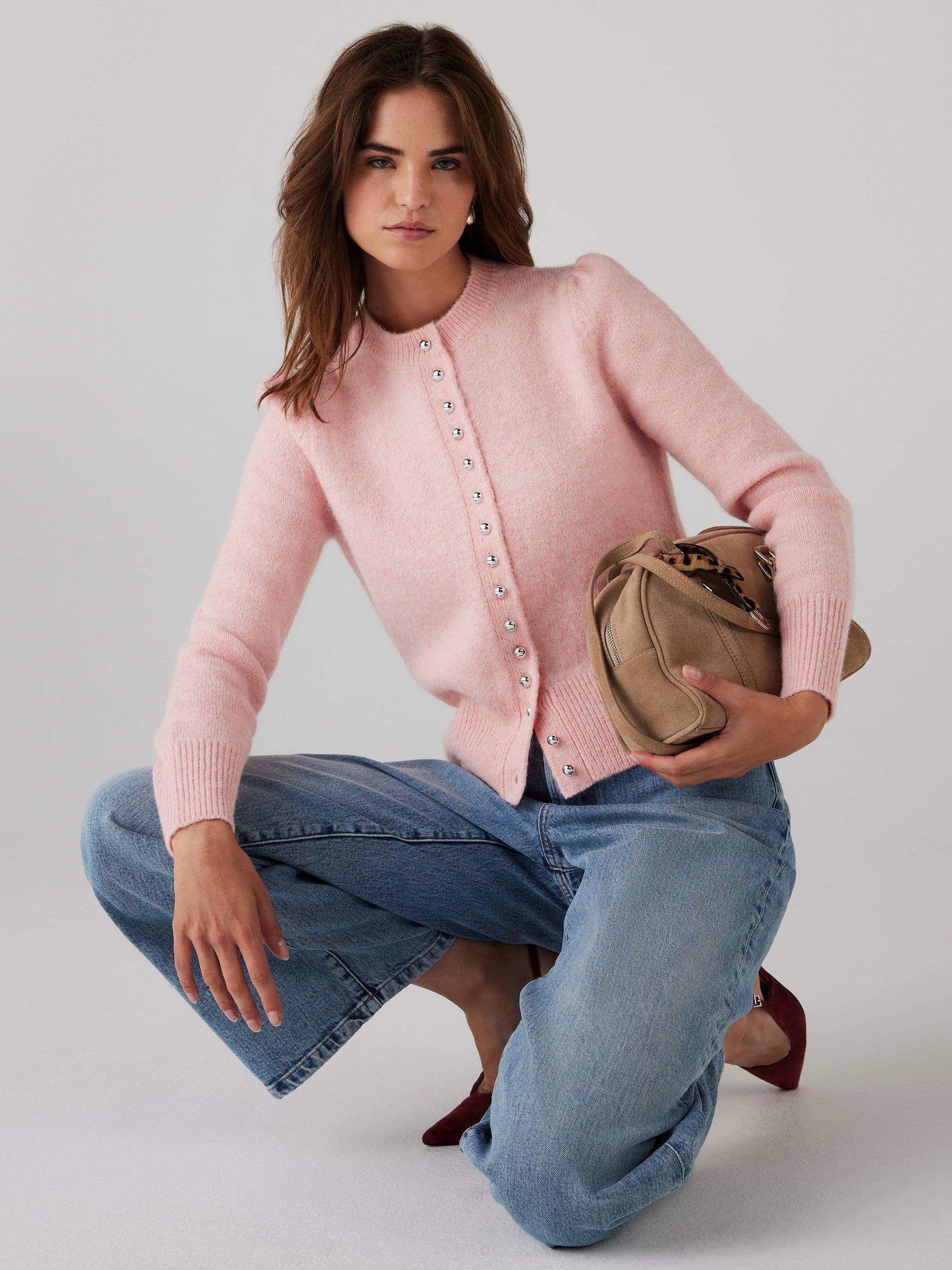 Mint Velvet Wool Blend Cardigan, Light Pink