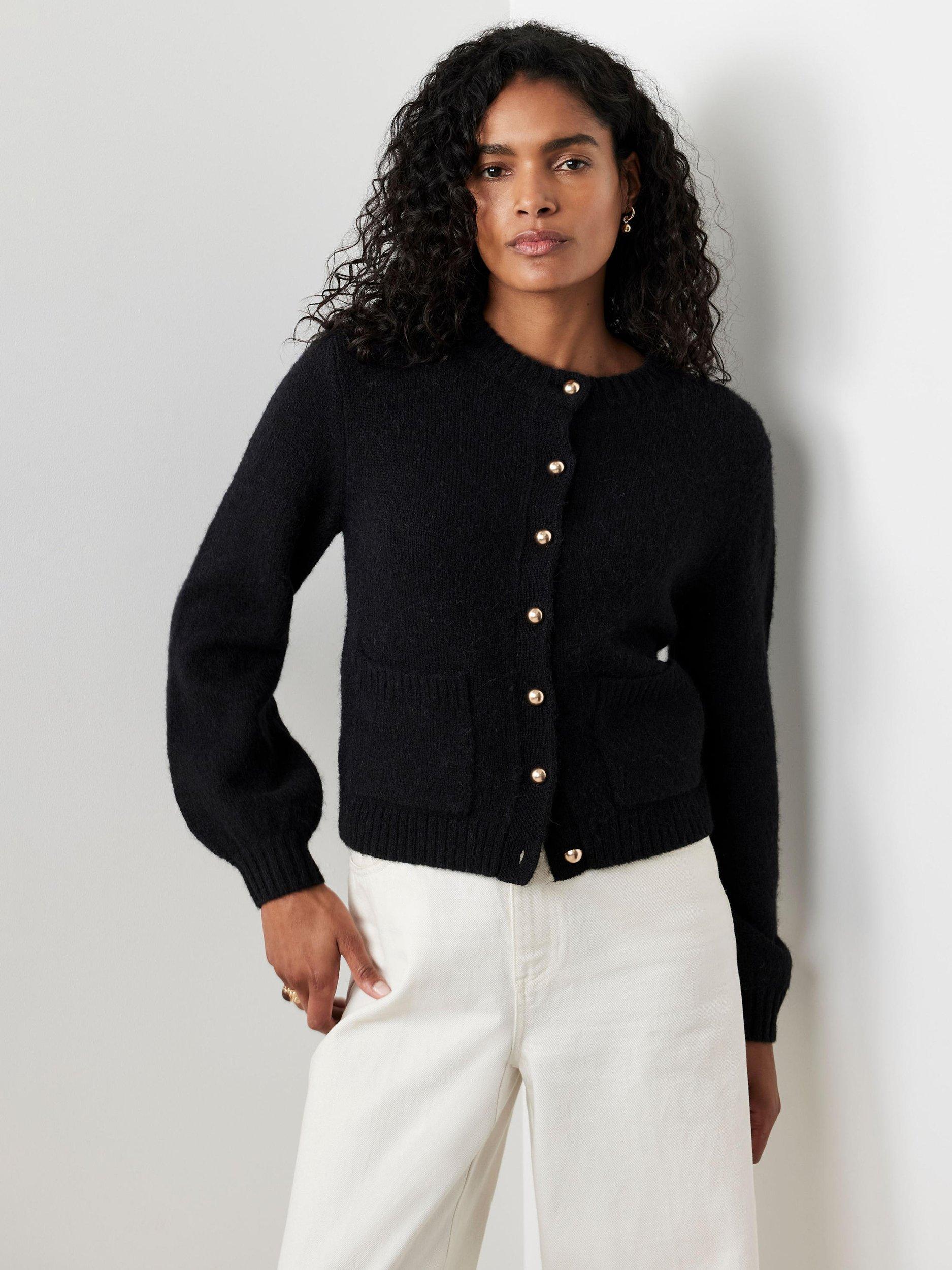 Mint Velvet Square Pocket Wool Blend Cardigan, Black