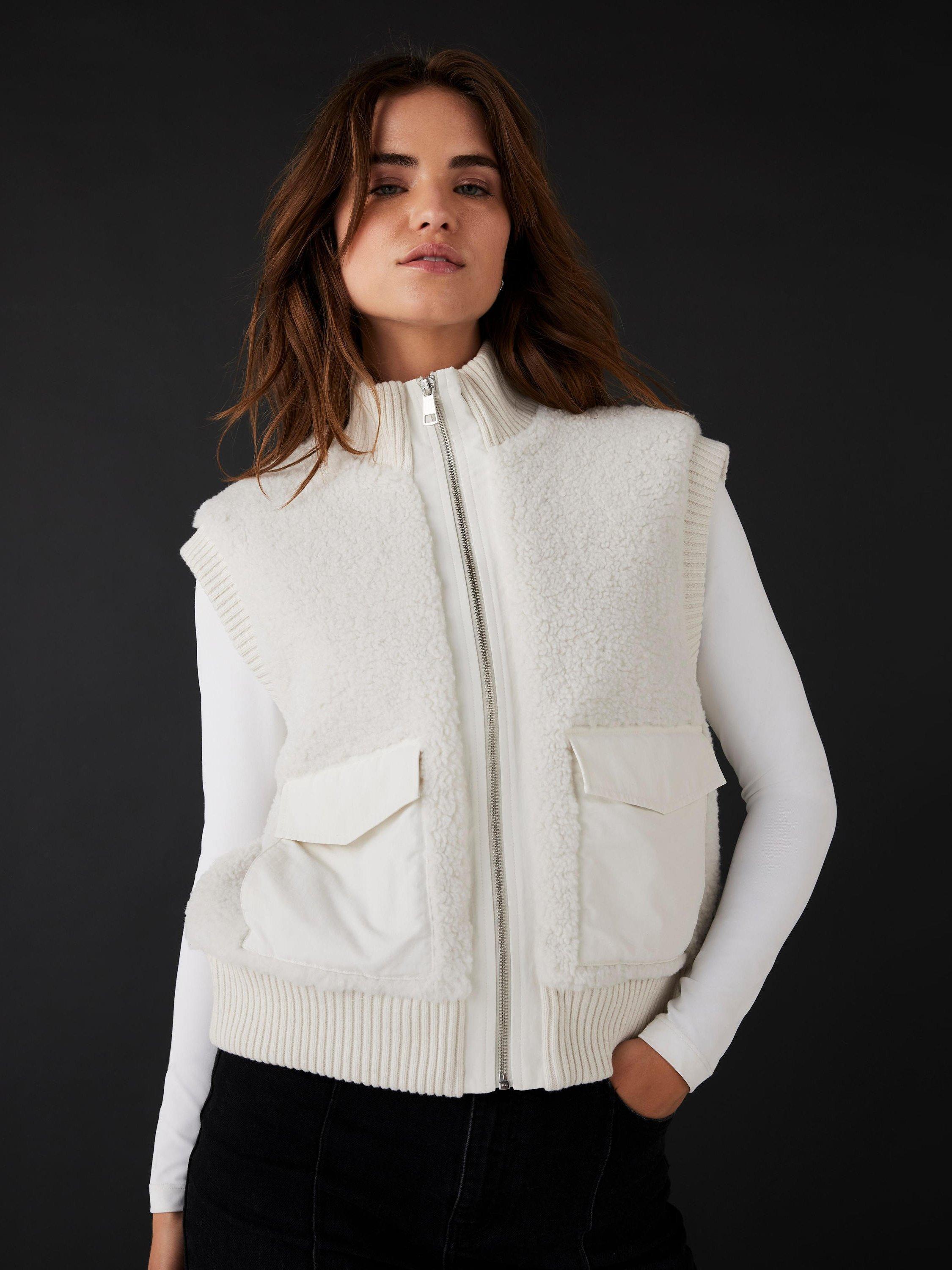 Product image 1 of 8, which shows Mint Velvet Borg Knit Gilet, White Ivory, L