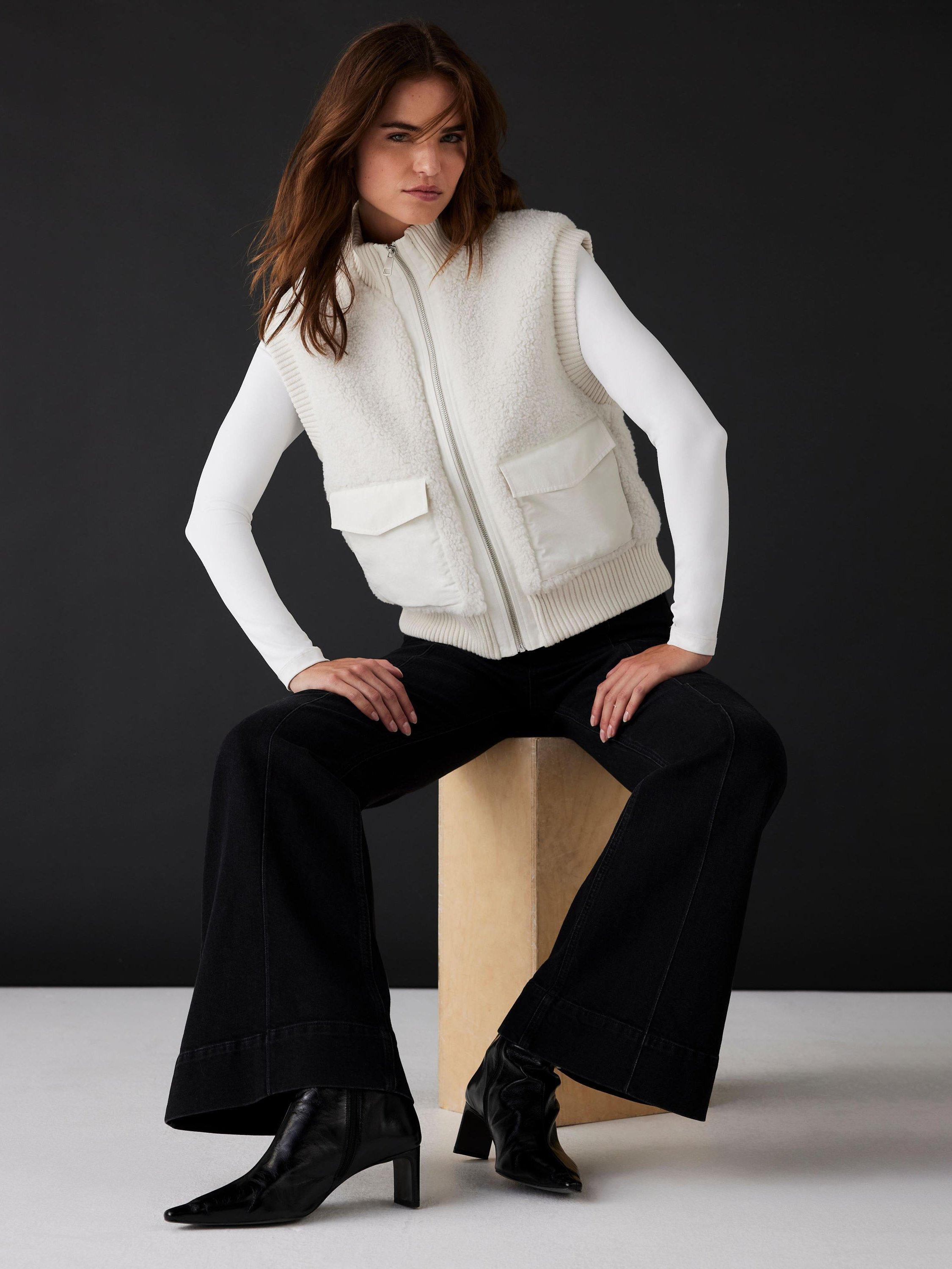Product image 5 of 8, which shows Mint Velvet Borg Knit Gilet, White Ivory, L
