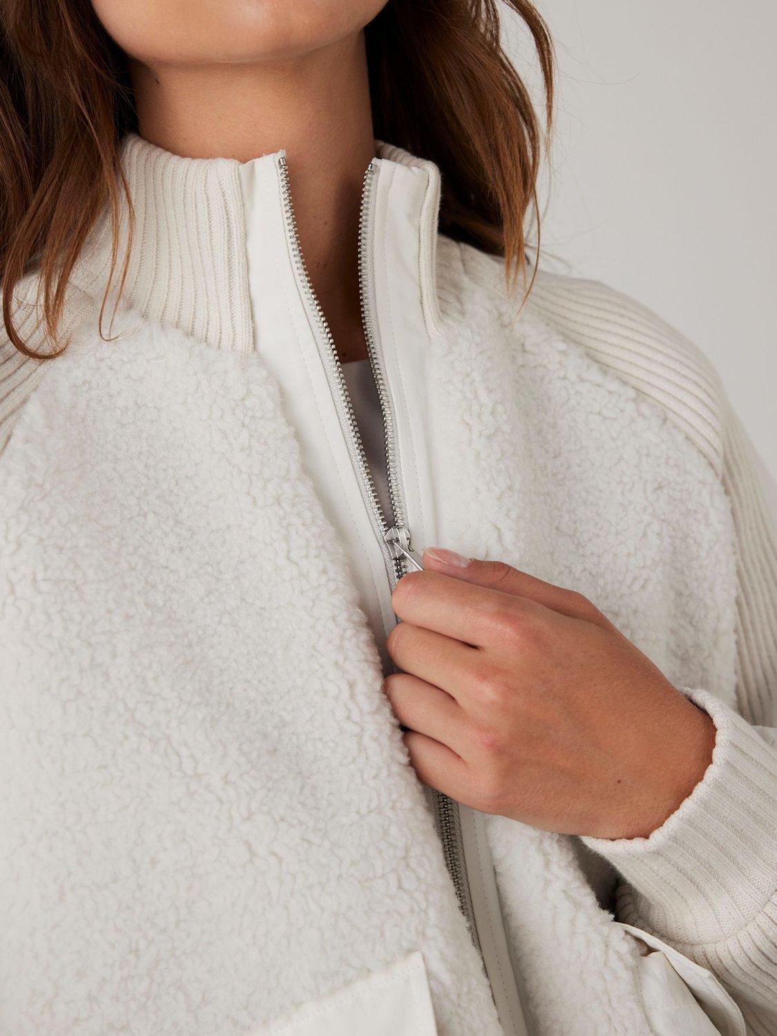 Product image 4 of 8, which shows Mint Velvet High Neck Bomber Jacket, White Ivory, L