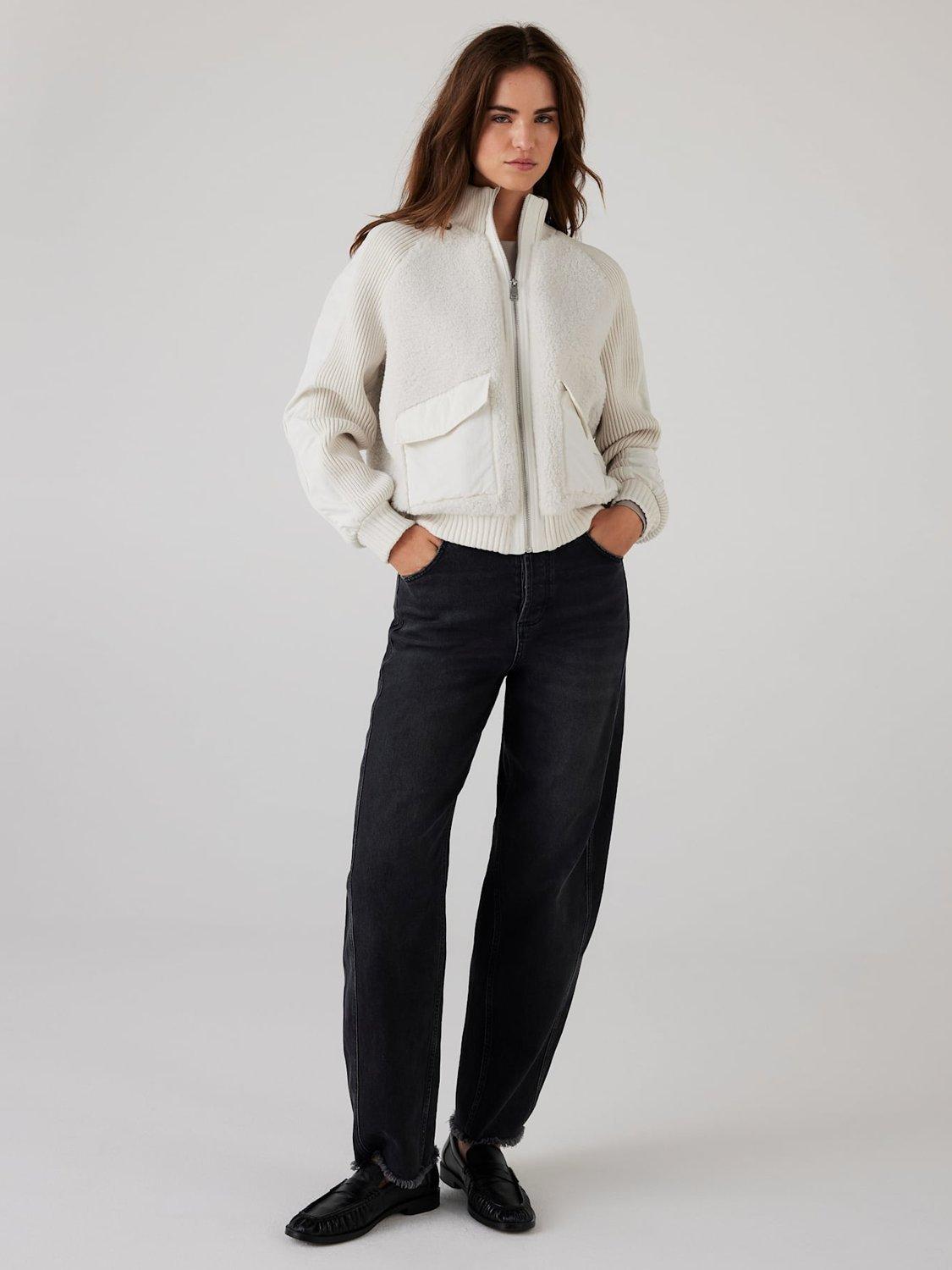 Product image 5 of 8, which shows Mint Velvet High Neck Bomber Jacket, White Ivory, L