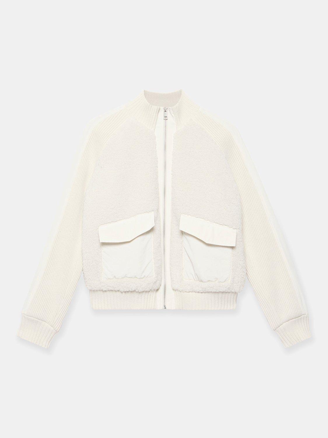Product image 7 of 8, which shows Mint Velvet High Neck Bomber Jacket, White Ivory, L