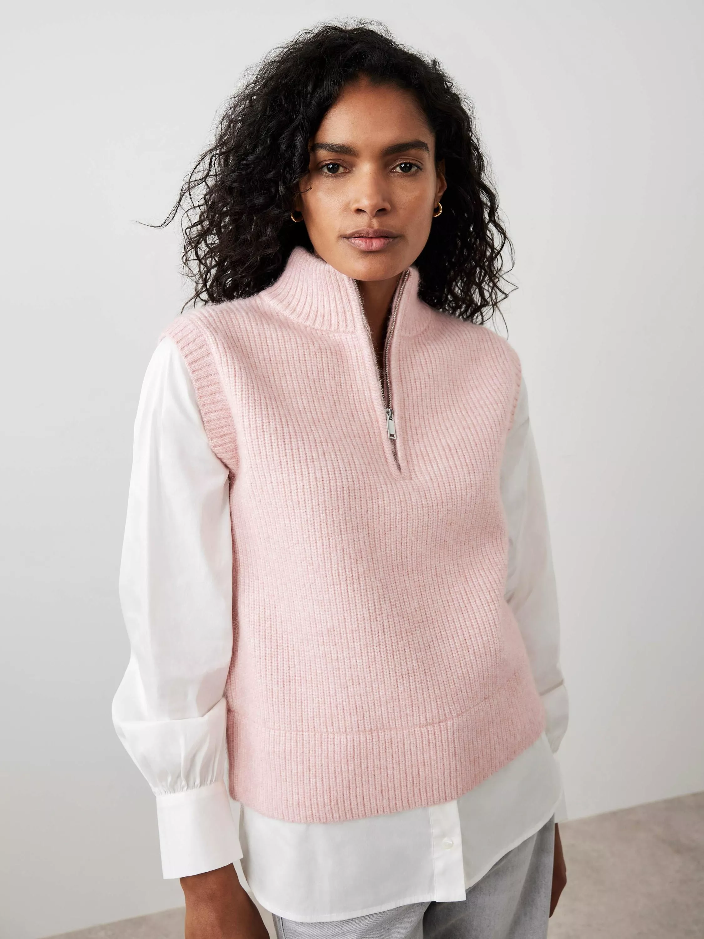 Mint Velvet Shirt Layered Knit Tank Top, Light Pink