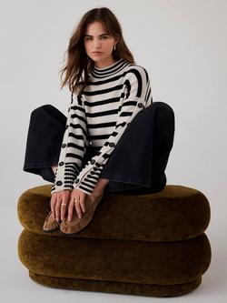 Mint Velvet Stripe Longline Jumper, Natural Stone - view 2, Natural Stone