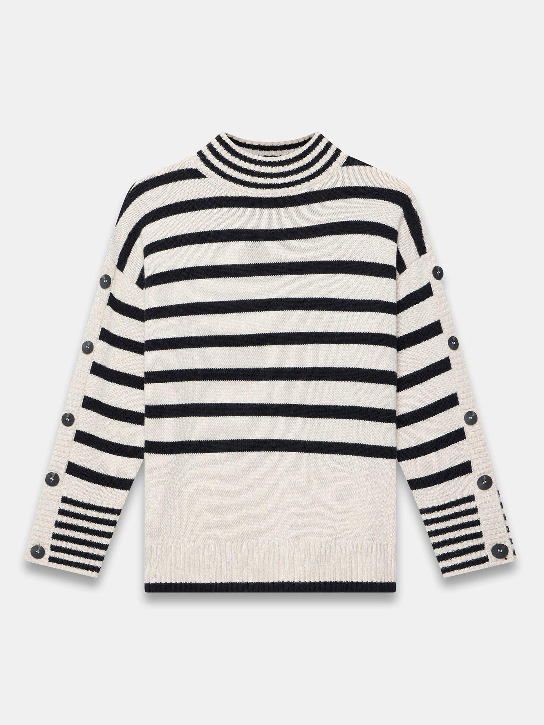 Product image 7 of 8, which shows Mint Velvet Stripe Longline Jumper, Natural Stone, XS