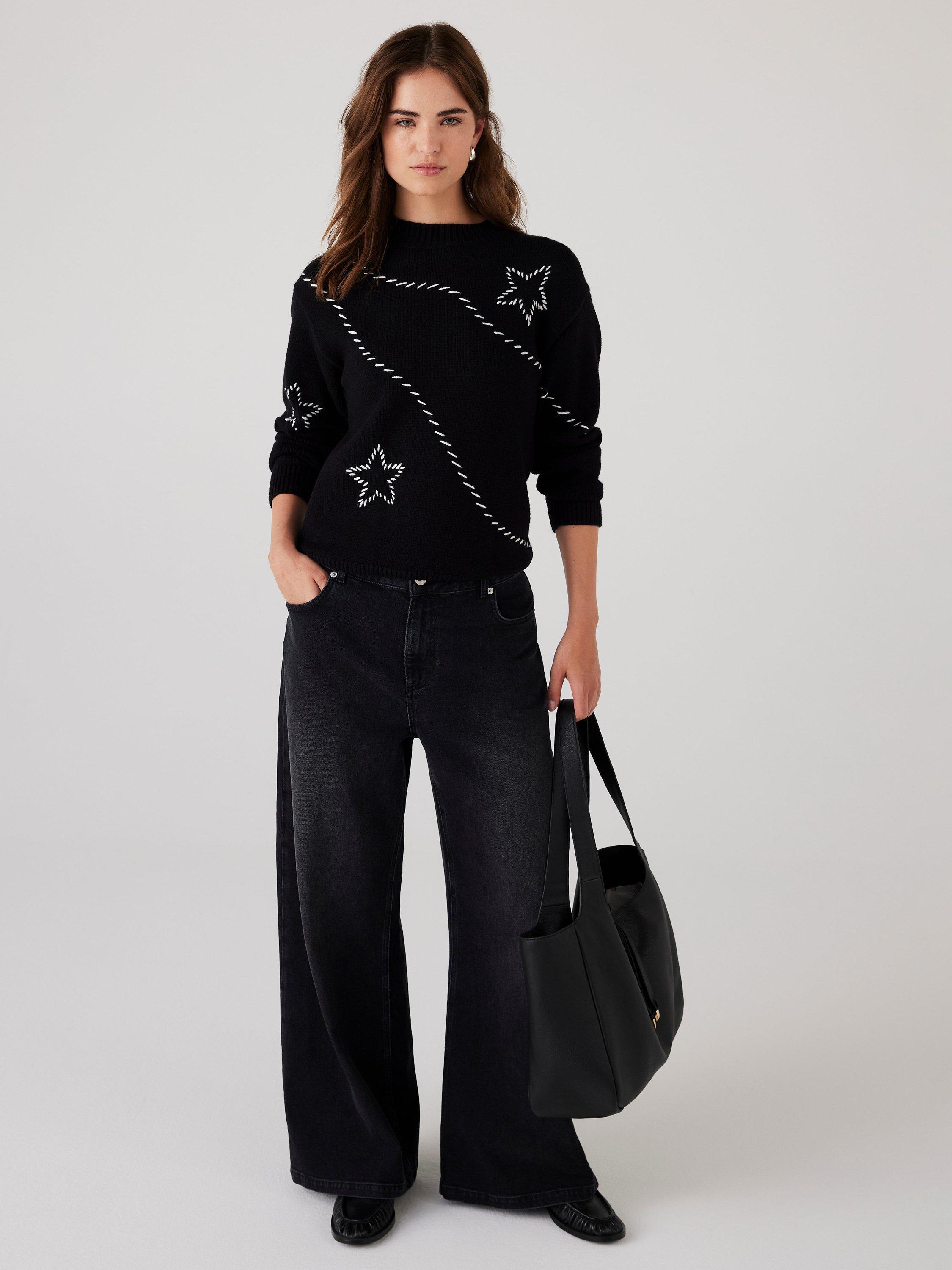 Mint Velvet Star Detail Jumper, Black/White