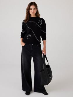 Mint Velvet Star Detail Jumper, Black/White, Black/White