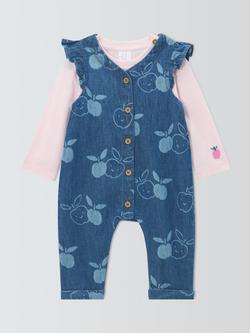 John Lewis Baby Apple Dungarees & Long Sleeve Top Set, Blue, Blue