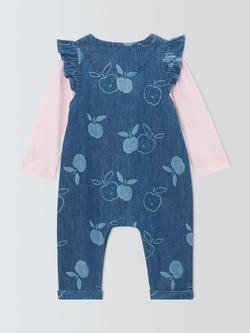 John Lewis Baby Apple Dungarees & Long Sleeve Top Set, Blue - view 2, Blue