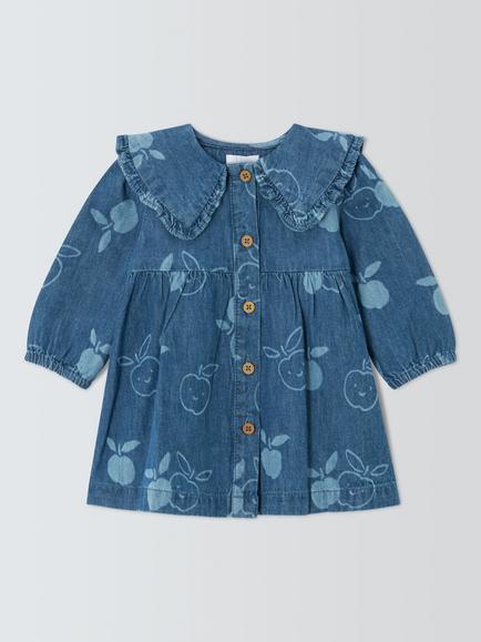 John Lewis Baby Apple Denim Dress, Blue, Blue
