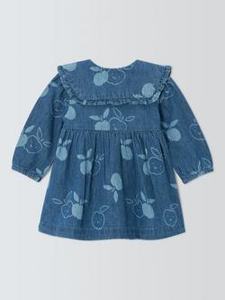 John Lewis Baby Apple Denim Dress, Blue - view 2, Blue