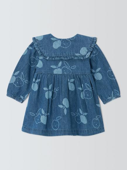 John Lewis Baby Apple Denim Dress, Blue - view 2, Blue