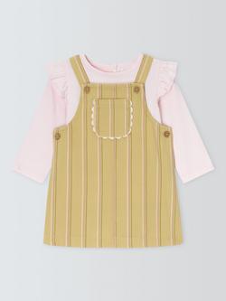 John Lewis Baby Stripe Pinafore & Long Sleeve Top, Green, Green