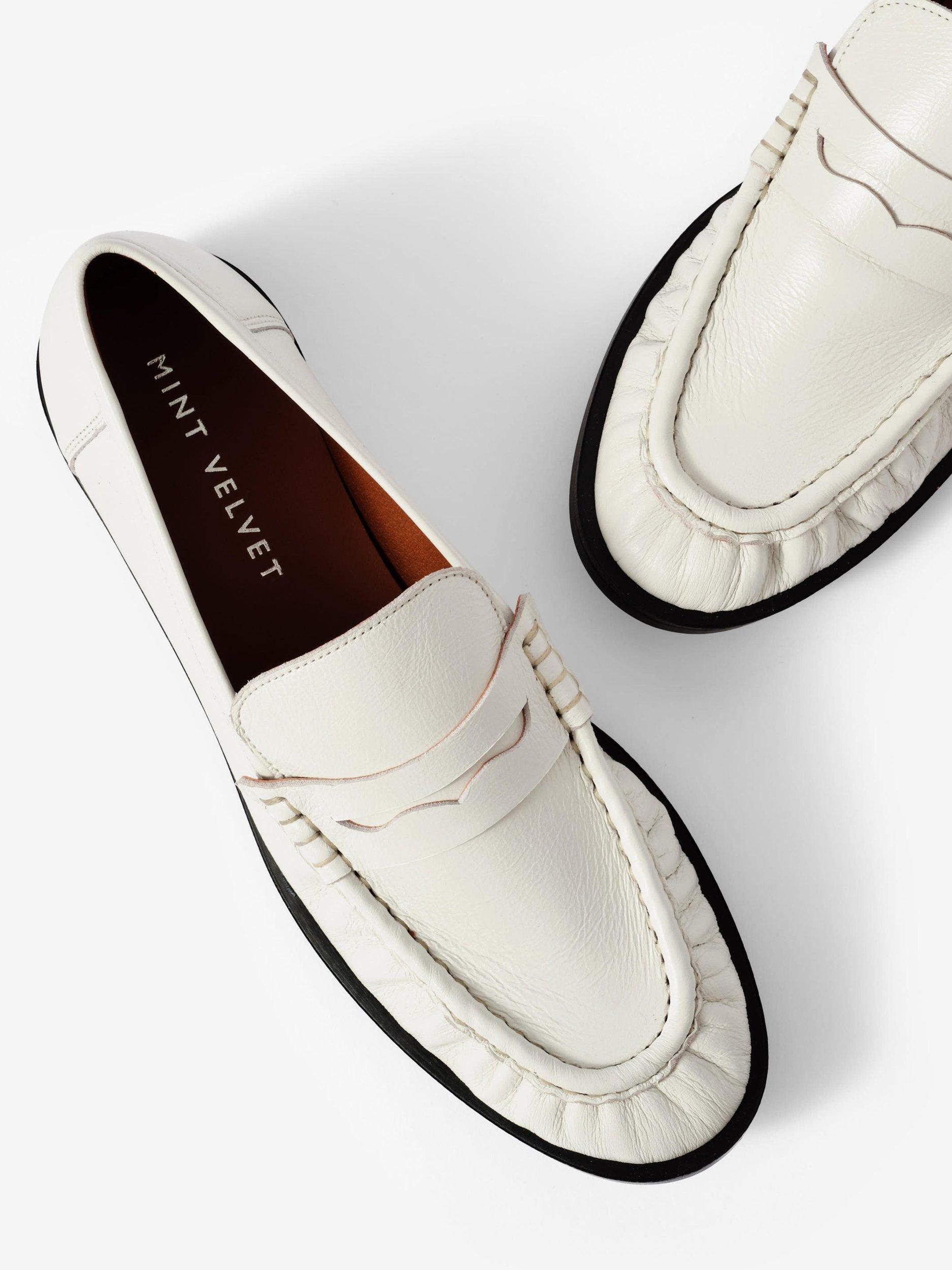 Product image 3 of 3, which shows Mint Velvet Leather Penny Loafers, Natural Cream, 3