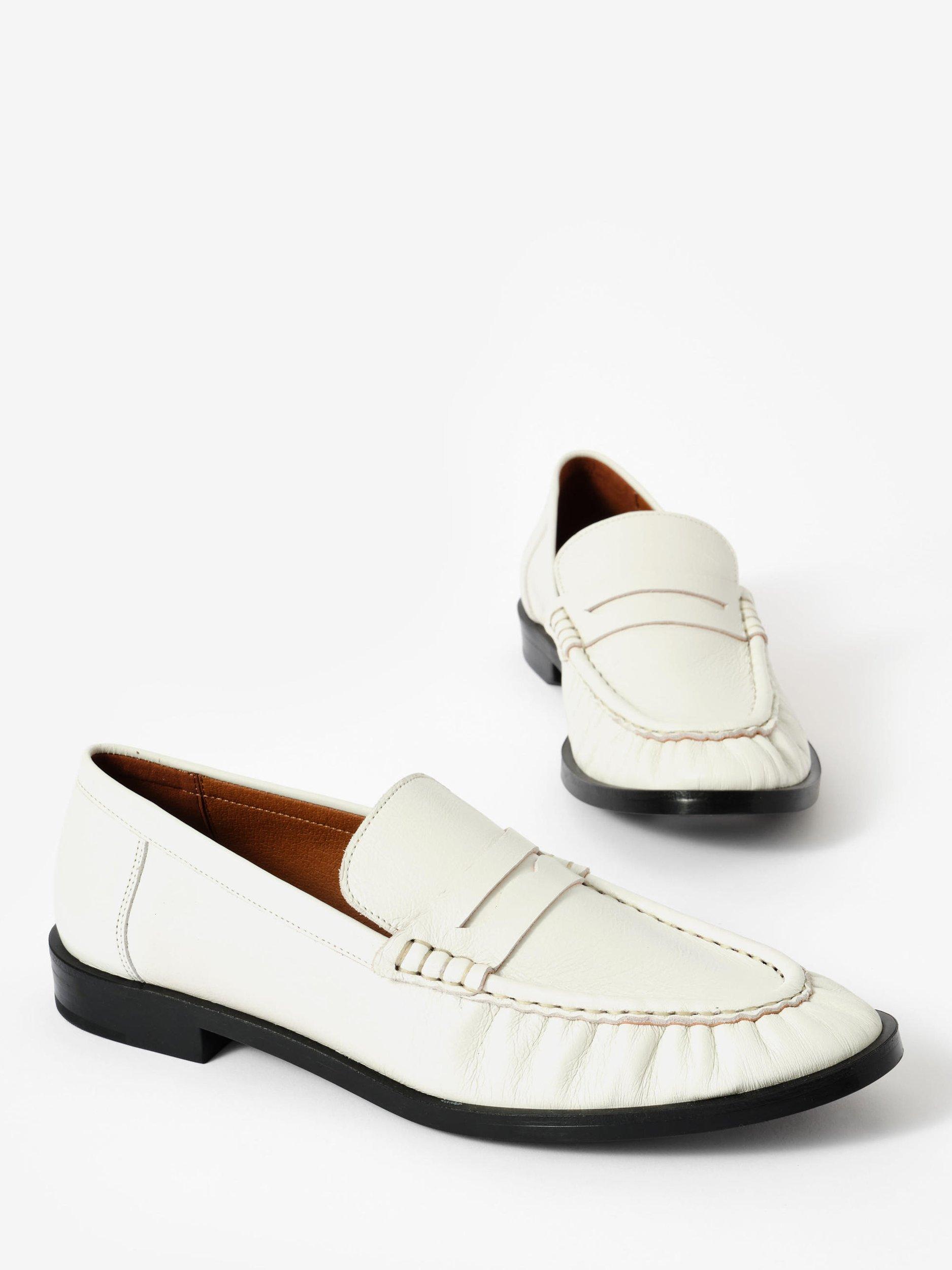 Product image 2 of 3, which shows Mint Velvet Leather Penny Loafers, Natural Cream, 3