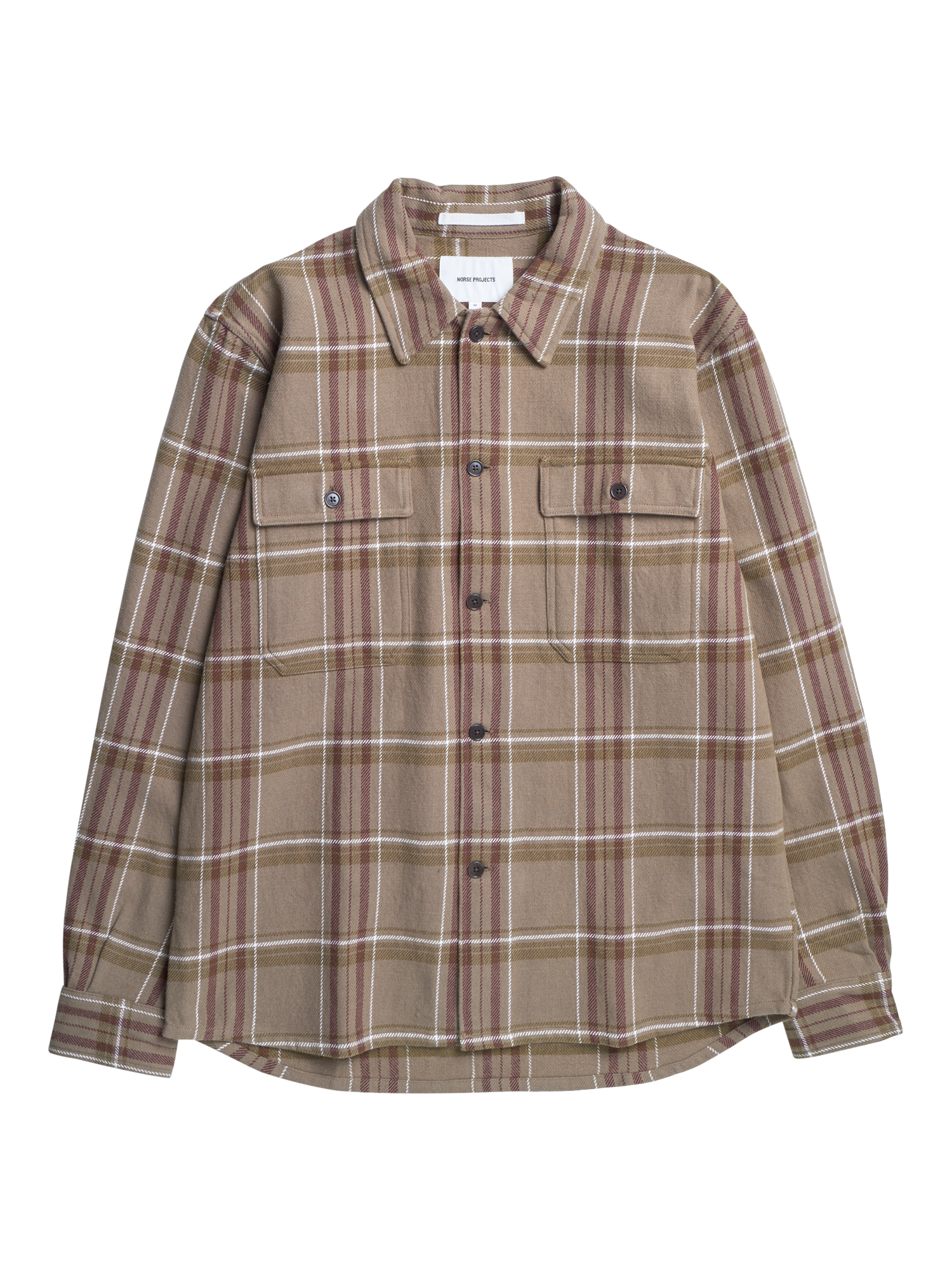 Product image 1 of 2, which shows Norse Projects Hjalmer Cotton Patch Pocket Overshirt, Walnut, S